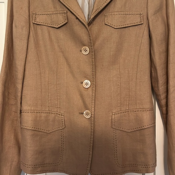 Faconnable French Designer Linen Blazer With Elbow Pads and Optional Tie Waist - Picture 5 of 7